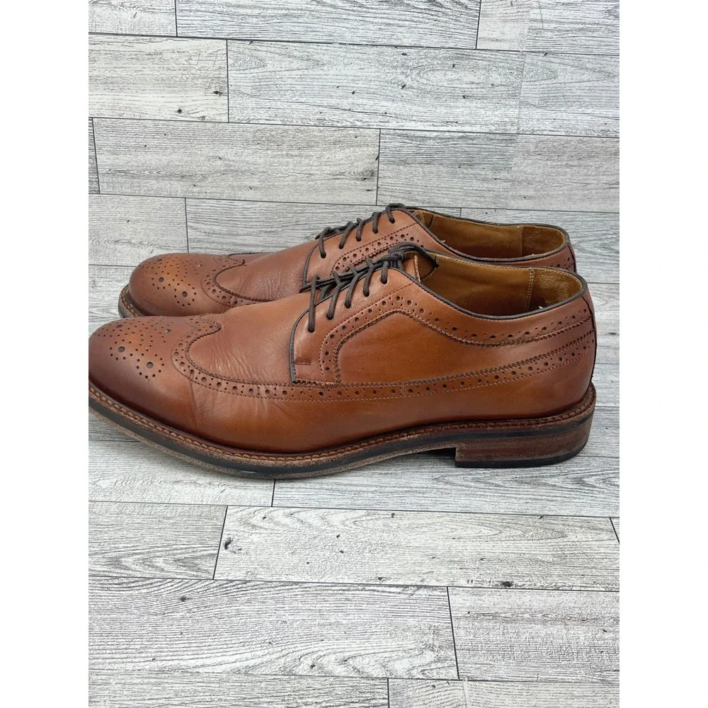 Beckett Simonon Yates Tan Leather Wingtip Brogue Oxford Dress Shoes Men Sz 10.5